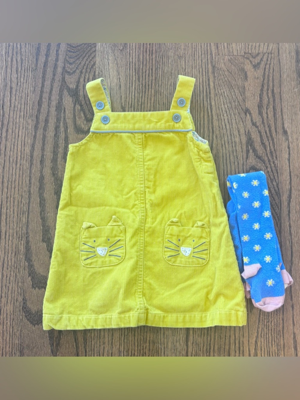 Baby Boden Corduroy Overall Dress with Daisy Tights